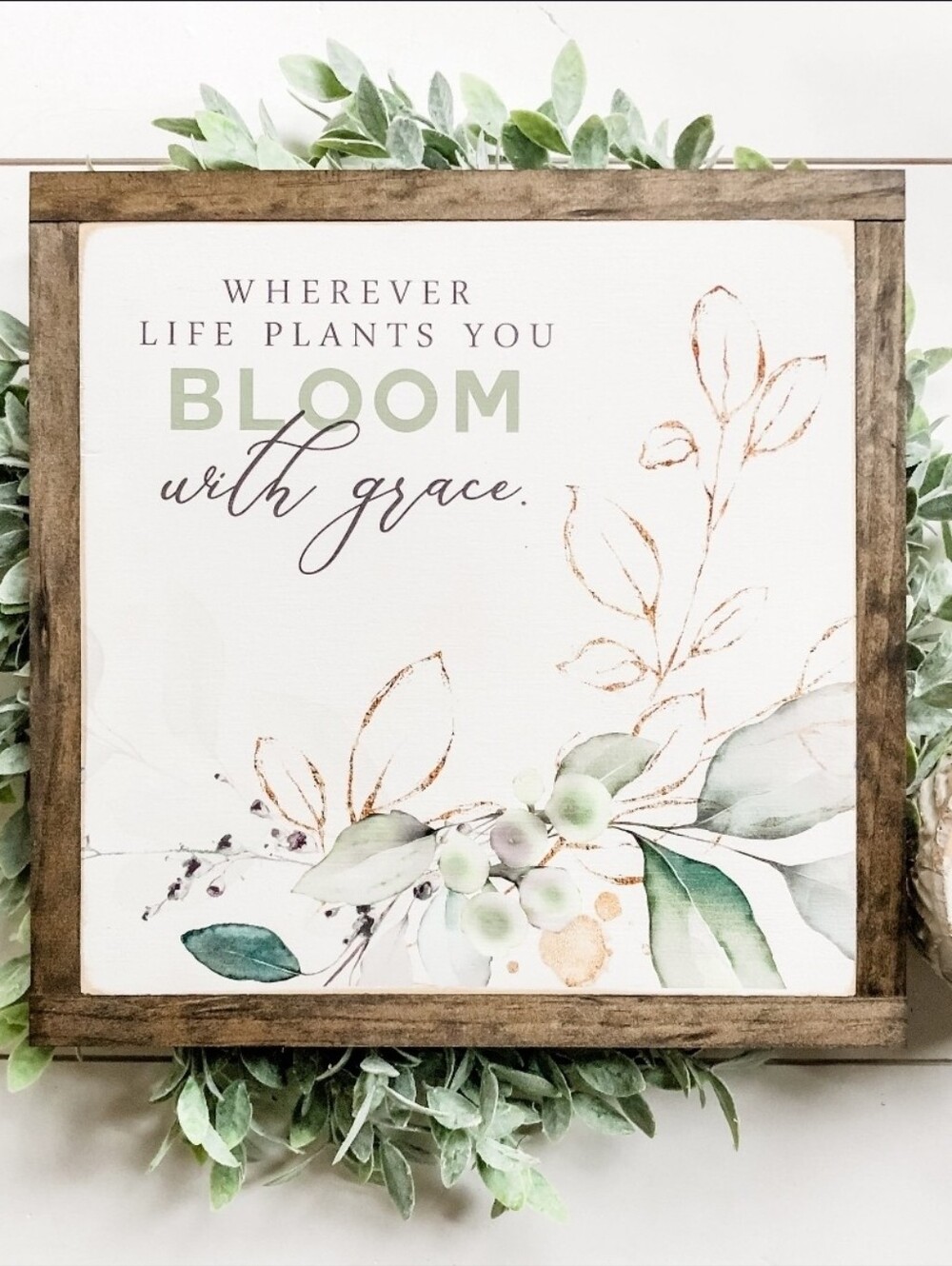 Bloom With Grace Framed Wall Art - Green Floral Home Accent, 13.5" X 13.5"